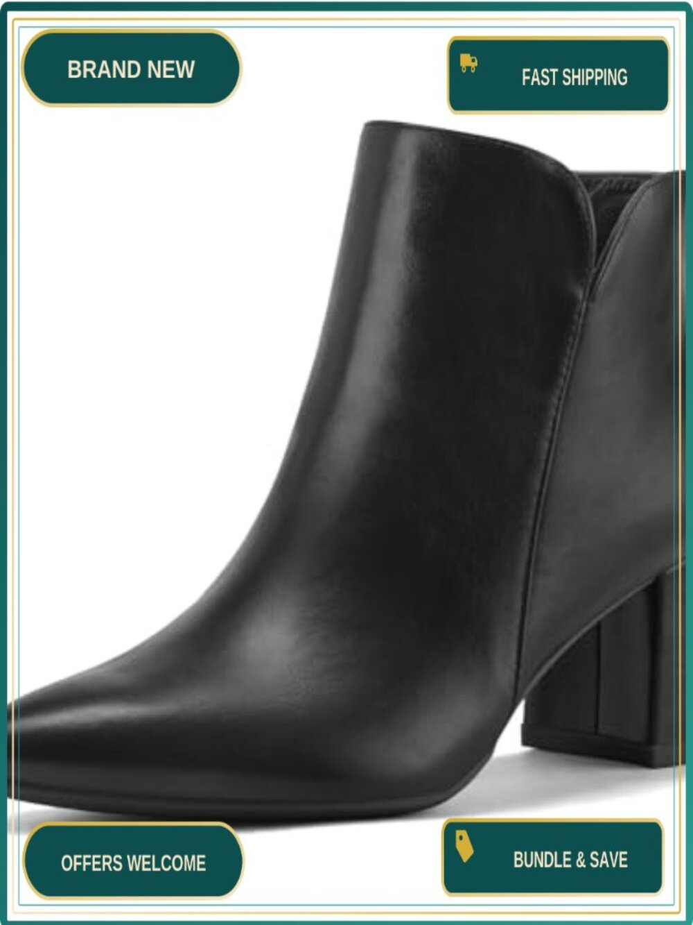 Women's Ankle Boots Chunky Block Heel Pointed Toe Dressy Booties with Side Zip
